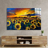 Sunset Flower Field Glass Wall Art - CreoGlass E-Shop