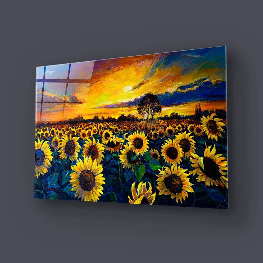 Sunset Flower Field Glass Wall Art - CreoGlass E-Shop