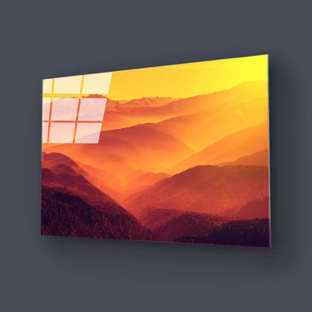 Sunset Mountain Forest Glass Wall Art - CreoGlass E-Shop