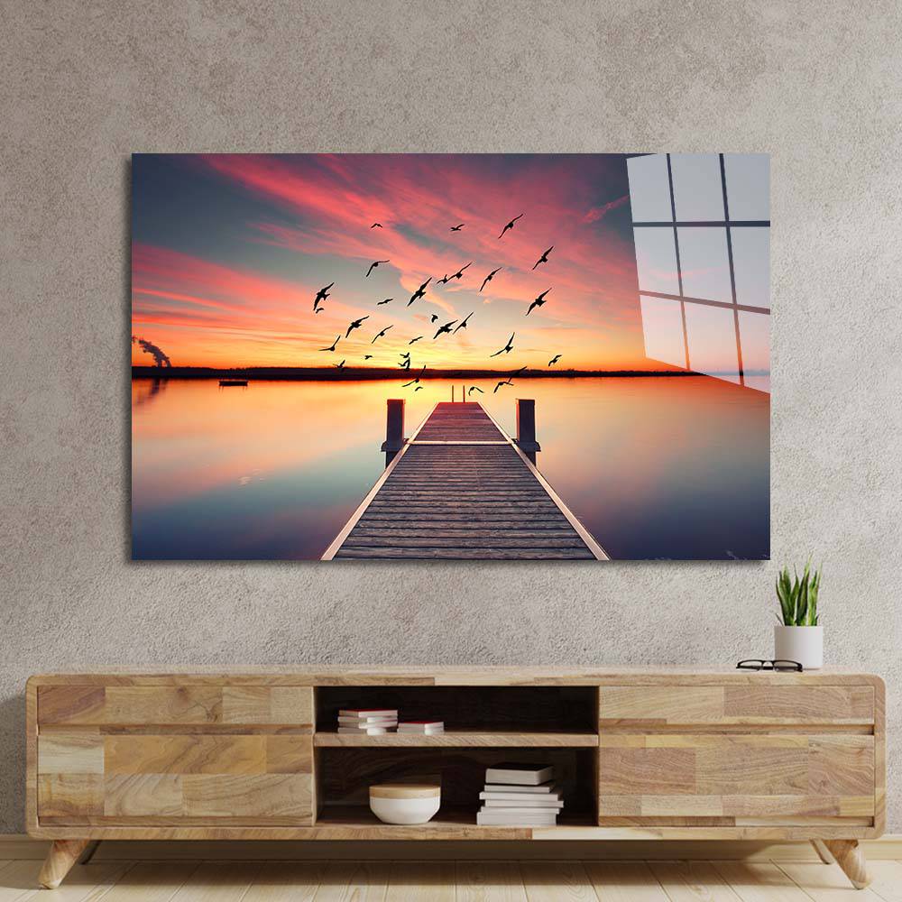 Sunset Pier Glass Wall Art - CreoGlass E-Shop