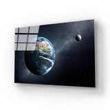 The Earth and Moon with the Milky Way Glass Wall Art - CreoGlass E-Shop