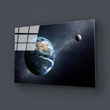 The Earth and Moon with the Milky Way Glass Wall Art - CreoGlass E-Shop