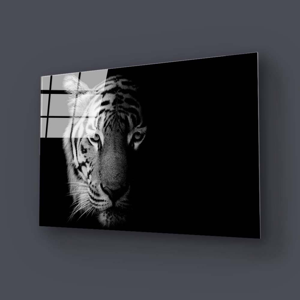 Tiger Black and White Glass Wall Art - CreoGlass E-Shop