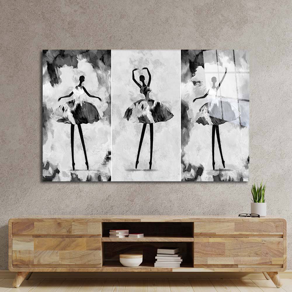 Trio of Ballerina Silhouettes Glass Wall Art - CreoGlass E-Shop
