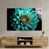 Turquoise Dahlia Glass Wall Art - CreoGlass E-Shop