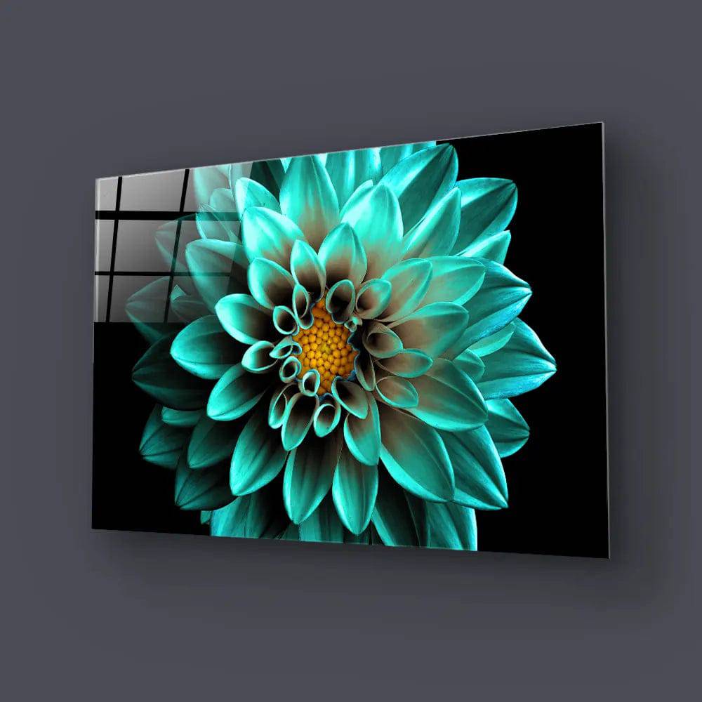 Turquoise Dahlia Glass Wall Art - CreoGlass E-Shop