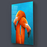 Two Orange Flamingos Painting Glass Wall Art - CreoGlass E-Shop