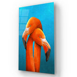 Two Orange Flamingos Painting Glass Wall Art - CreoGlass E-Shop