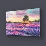 Watercolour Lavender Field Glass Wall Art - CreoGlass E-Shop