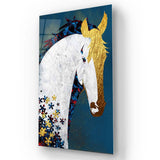 White and Gold Horse Collage Glass Wall Art - CreoGlass E-Shop