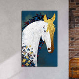 White and Gold Horse Collage Glass Wall Art - CreoGlass E-Shop