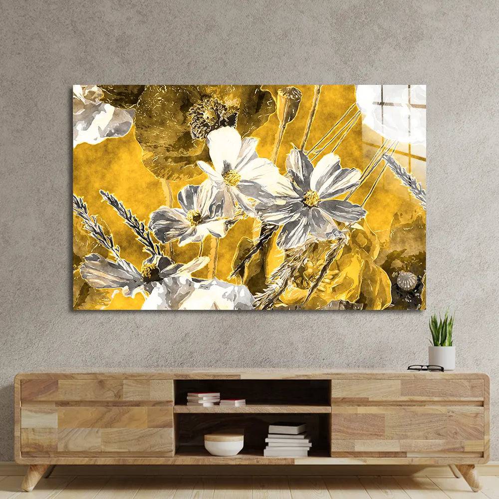 White and Yellow Flowers Glass Wall Art - CreoGlass E-Shop