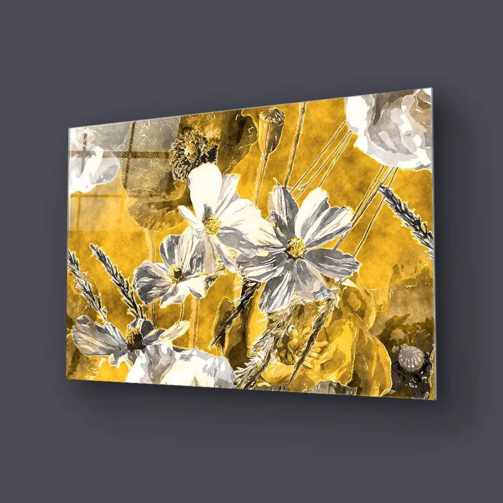 White and Yellow Flowers Glass Wall Art - CreoGlass E-Shop