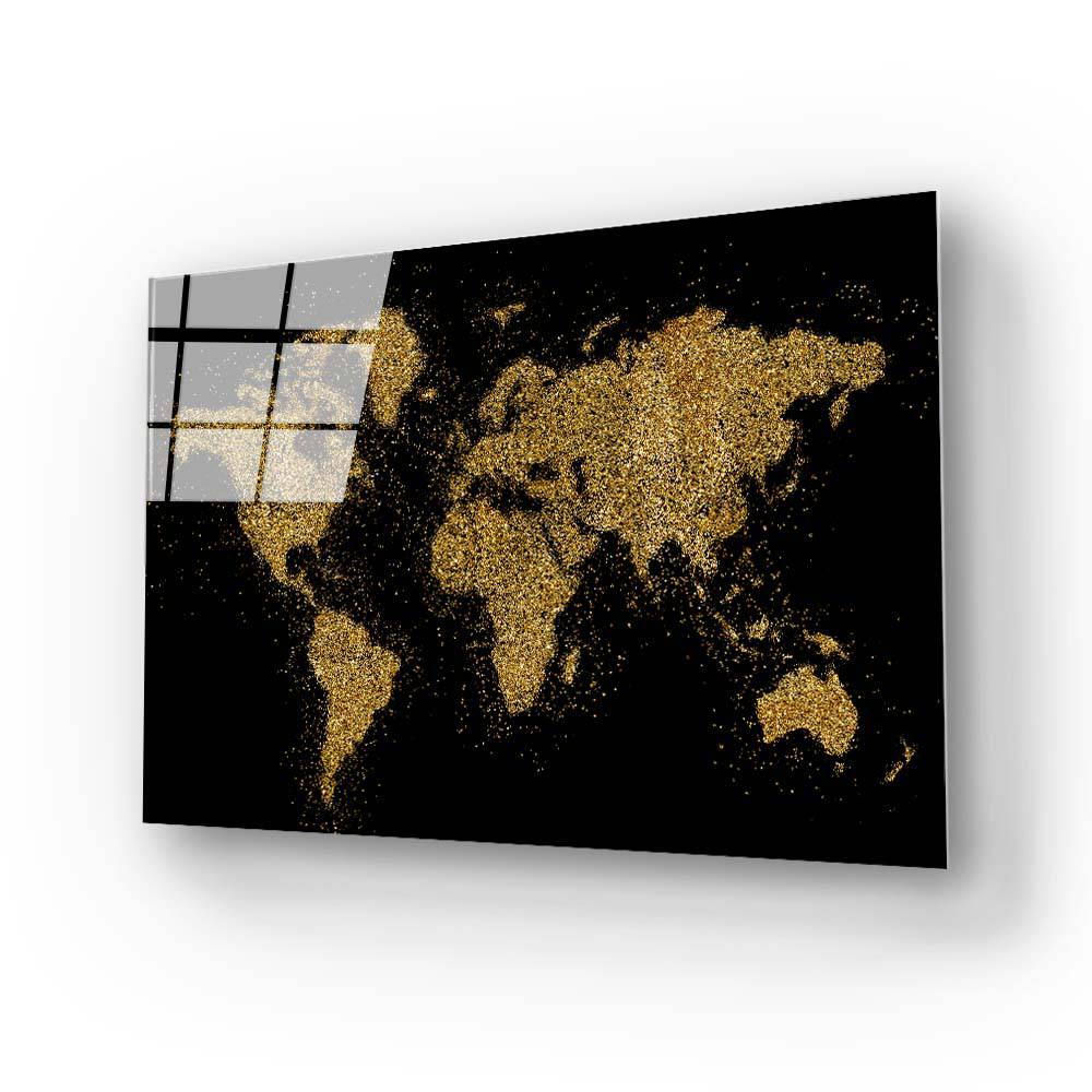 World Map in Black and Gold Glass Wall Art - CreoGlass E-Shop