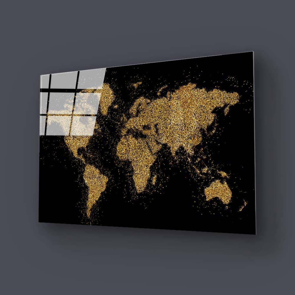 World Map in Black and Gold Glass Wall Art - CreoGlass E-Shop
