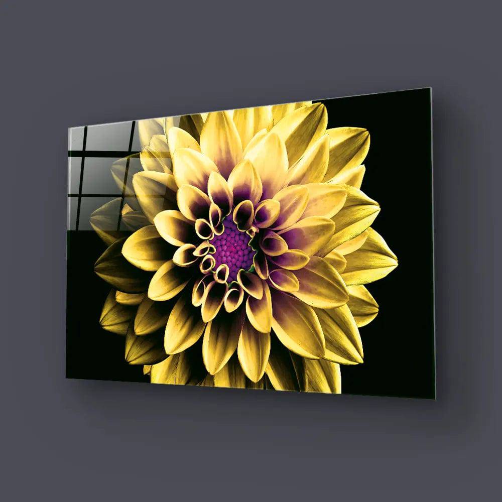Yellow and Purple Dahlia Glass Wall Art - CreoGlass E-Shop
