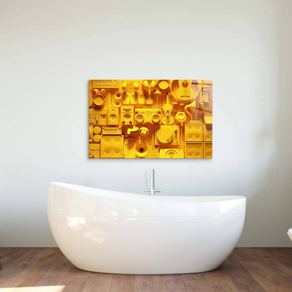 Yellow Musical Collage Glass Wall Art - CreoGlass E-Shop