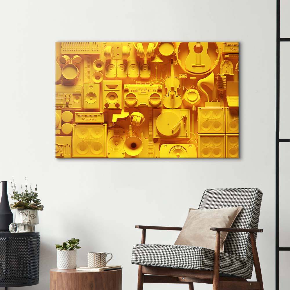 Yellow Musical Collage Glass Wall Art - CreoGlass E-Shop