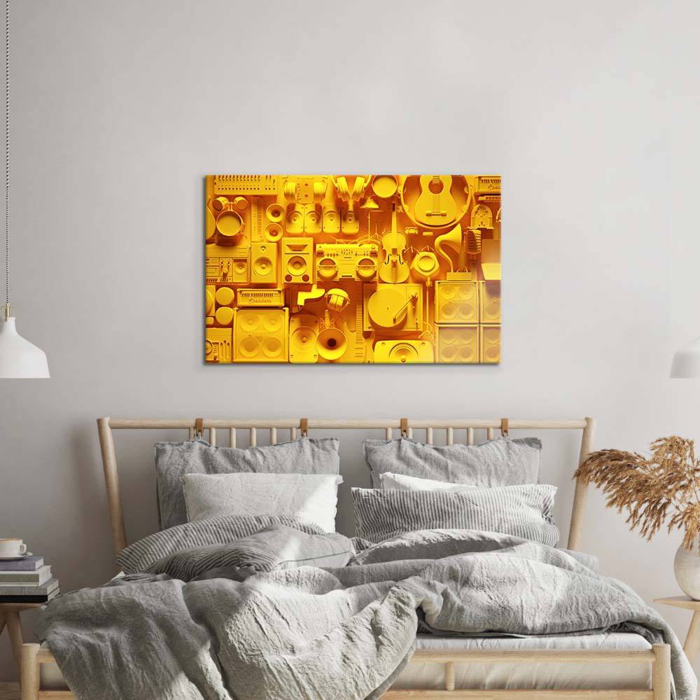 Yellow Musical Collage Glass Wall Art - CreoGlass E-Shop