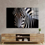 Zebra Spotlight Black Background Glass Wall Art - CreoGlass E-Shop