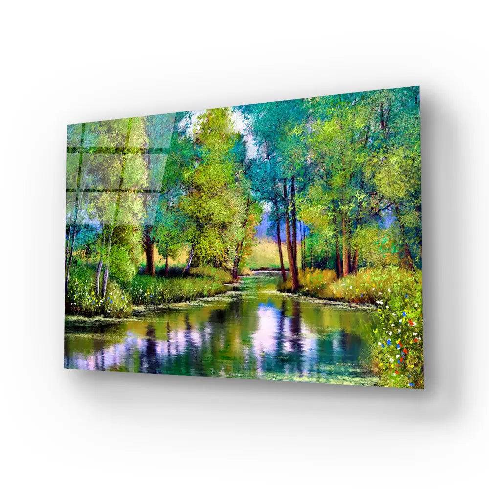 Autumn Landscape Trees Lake Glass Wall Art - CreoGlass E-Shop