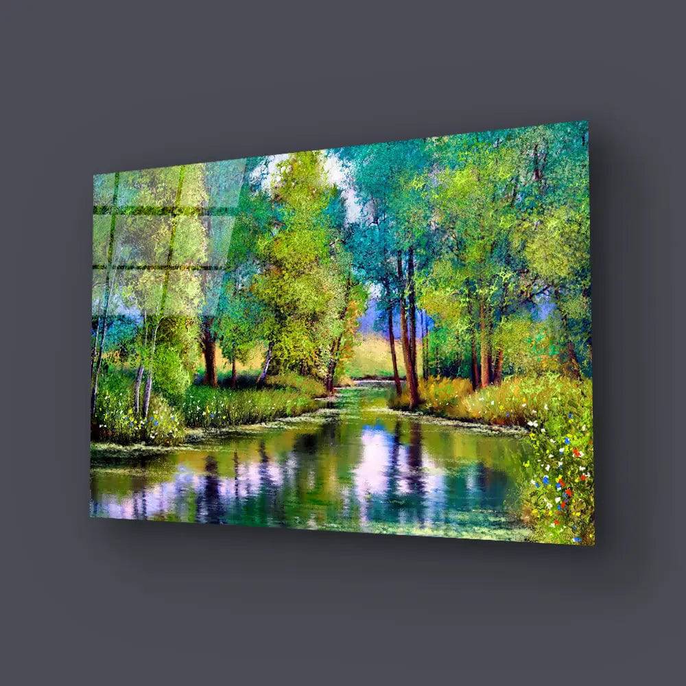 Autumn Landscape Trees Lake Glass Wall Art - CreoGlass E-Shop