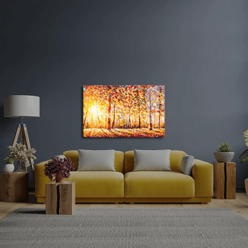 Autumn Panorama Sunny Forest Trees Glass Wall Art - CreoGlass E-Shop