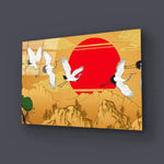 Abstract Flying Cranes Sunset Traditional Glass Wall Art - CreoGlass E-Shop
