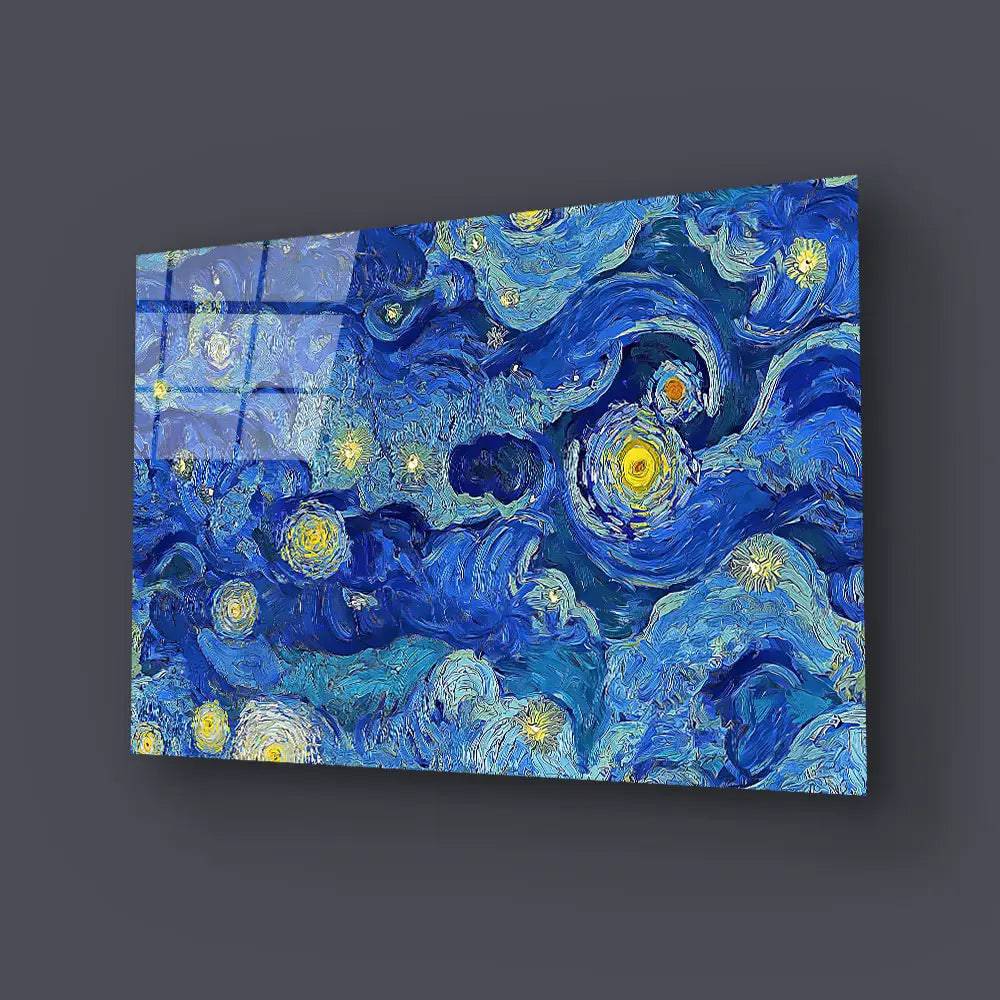 Cloudy Blue Night Sky Stars Glass Wall Art - CreoGlass E-Shop