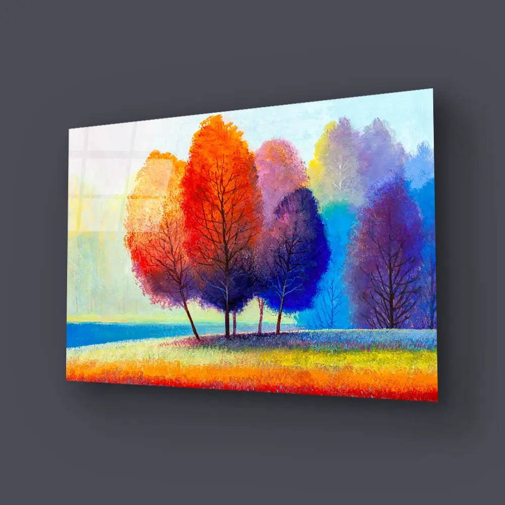 Colorful Autumn Forest Beautiful River Glass Wall Art - CreoGlass E-Shop