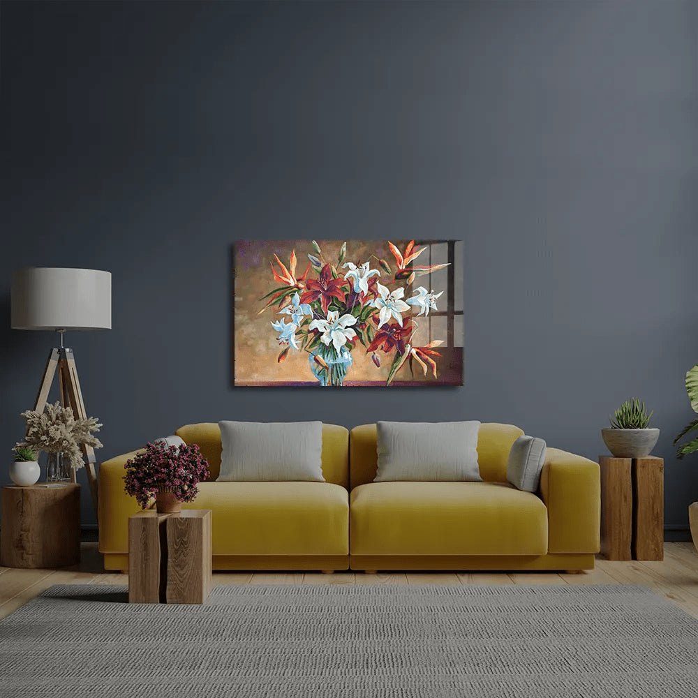 Colorful Lily Flowers Glass Wall Art - CreoGlass E-Shop