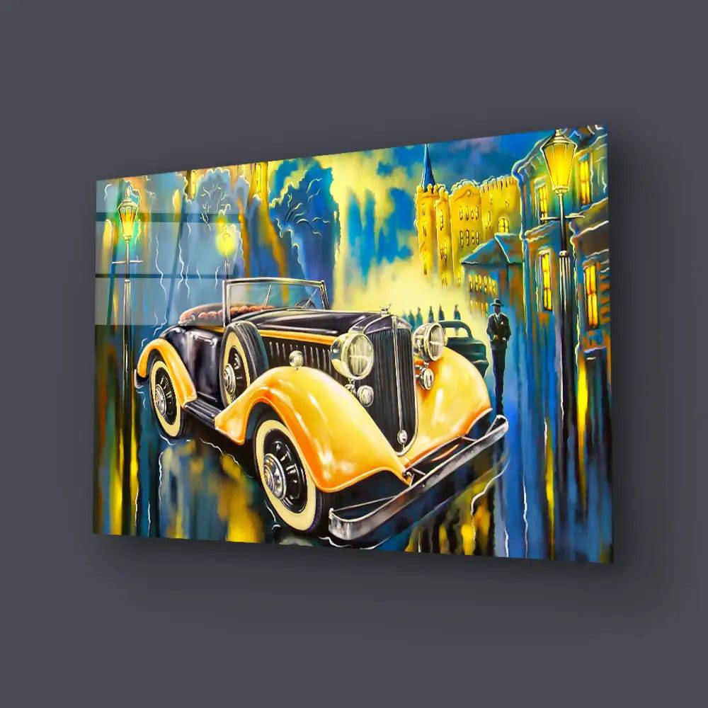 Completely Fictional Old Car Street Glass Wall Art - CreoGlass E-Shop