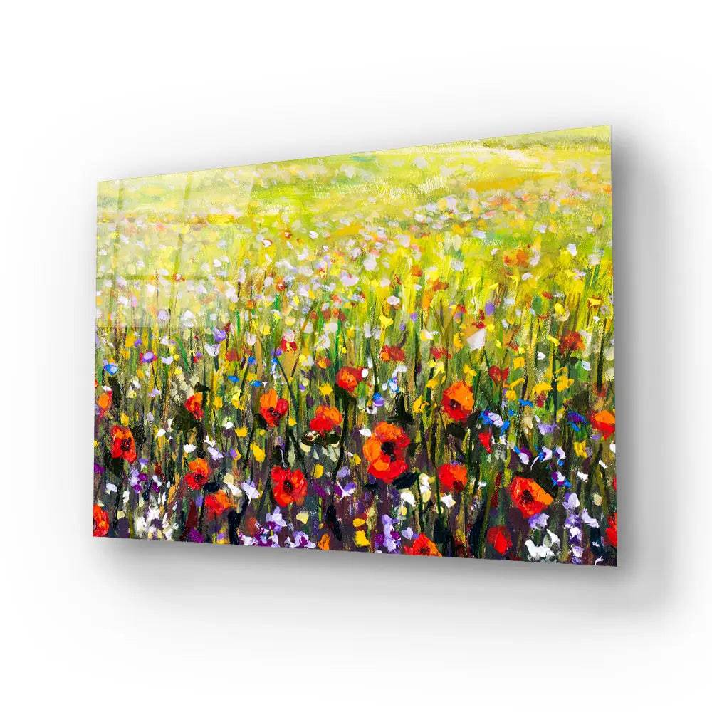 Flowers Red Poppies Glass Wall Art - CreoGlass E-Shop