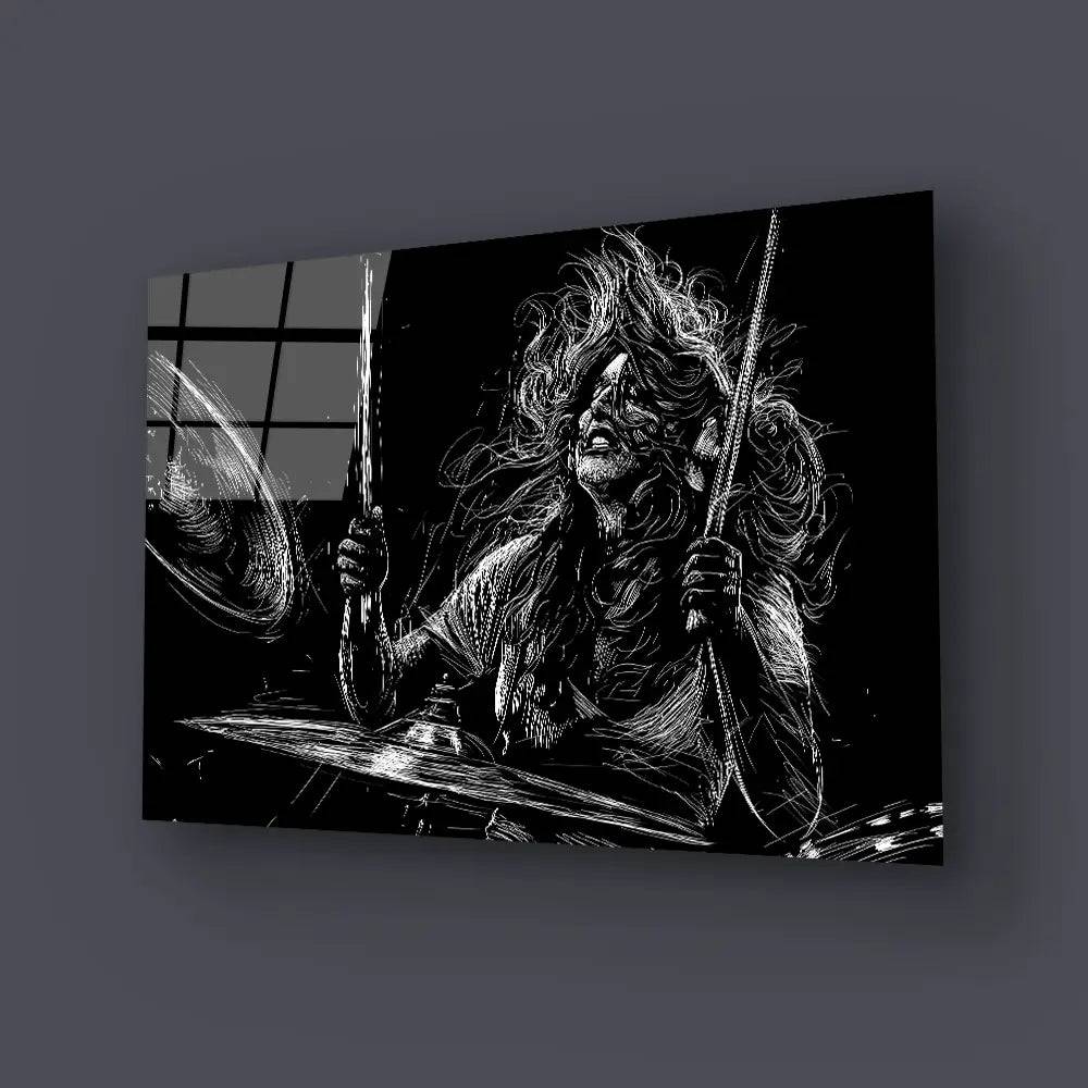 Girl Drummer Musician Rock Drummer Glass Wall Art - CreoGlass E-Shop