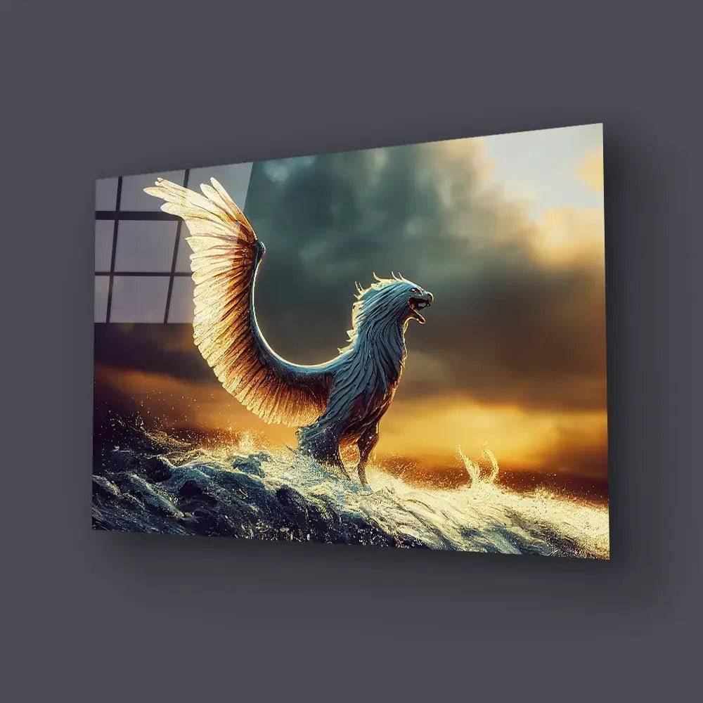 Griffin Spreading Wings Sea Glass Wall Art - CreoGlass E-Shop