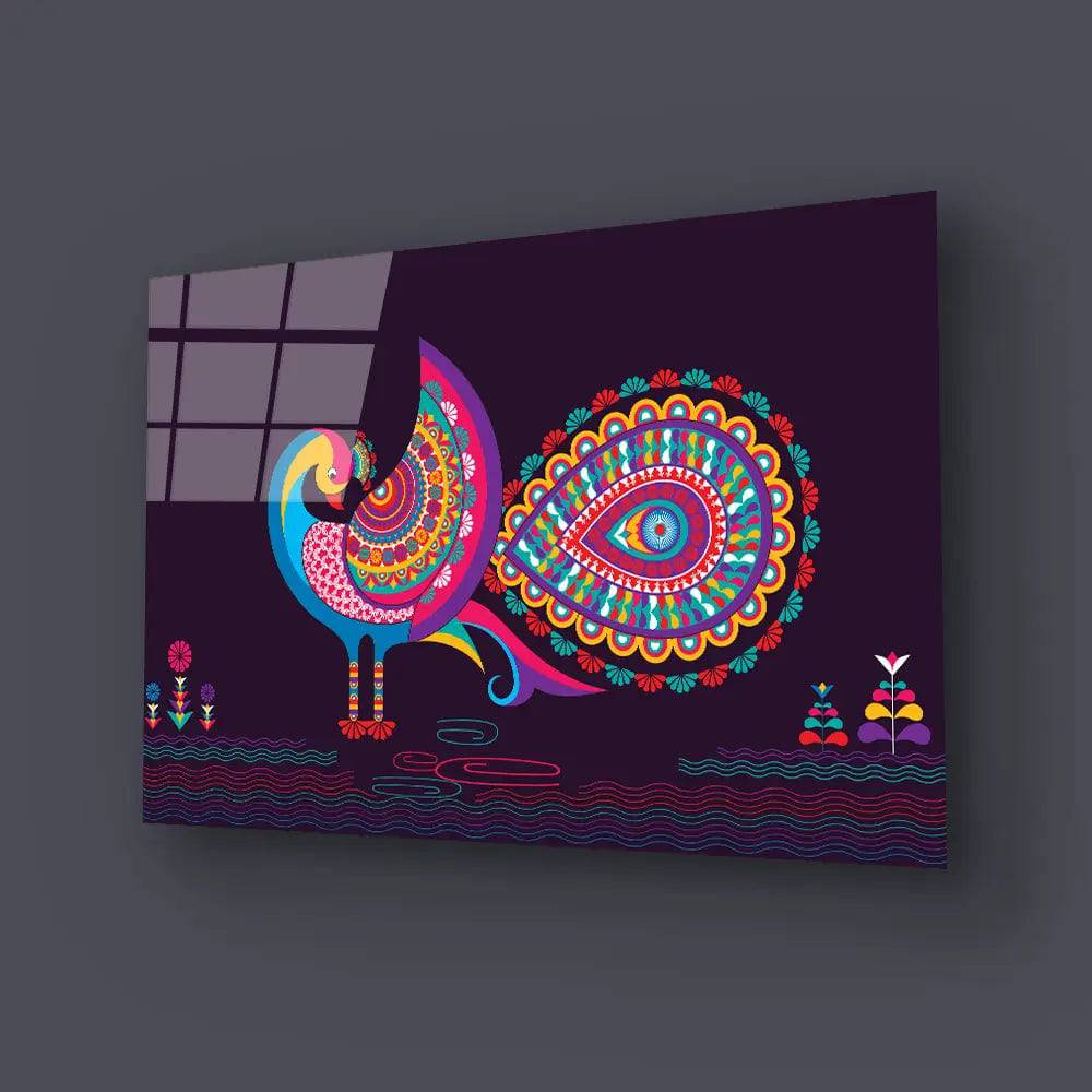 Indian Embroidery Peacocks Tropical Birds Seamless Glass Wall Art - CreoGlass E-Shop