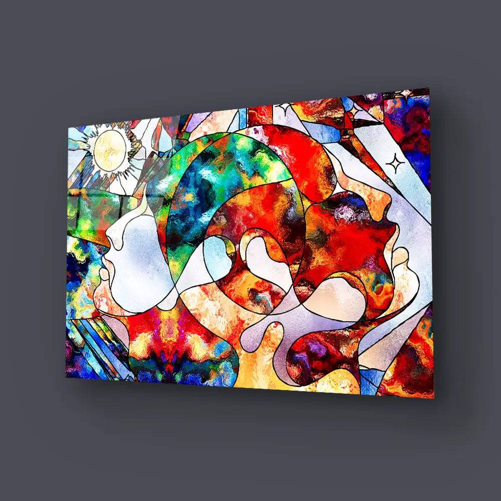 Lover's Heads Looking Up Glass Wall Art - CreoGlass E-Shop