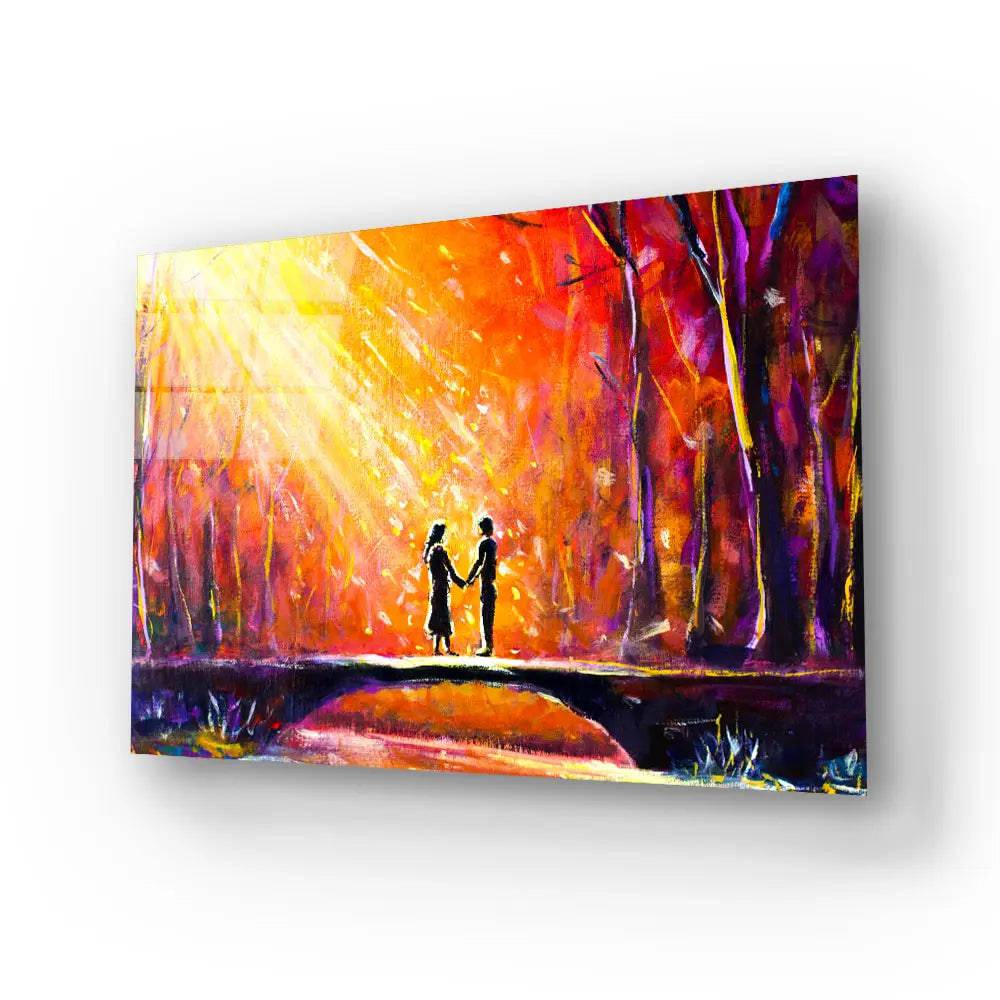 Lovers Bridge Woods Night Romantic Rays Lovers Glass Wall Art - CreoGlass E-Shop