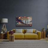Man Walking Tree Branch Many Red Lanterns Glass Wall Art - CreoGlass E-Shop