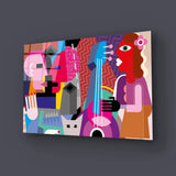 Modern Abstract Art Painting Persons Different Geometric Shapes Love Music Glass Wall Art - CreoGlass E-Shop