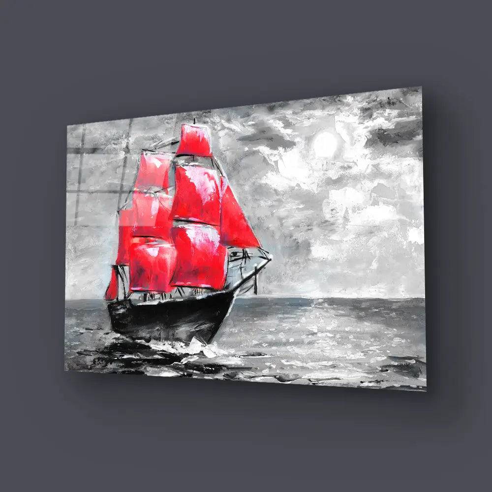 Scarlet Sails Ship Ocean Glass Wall Art - CreoGlass E-Shop
