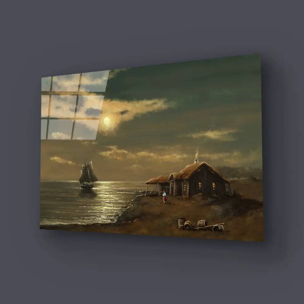 Sea Landscape Illustration Glass Wall Art - CreoGlass E-Shop