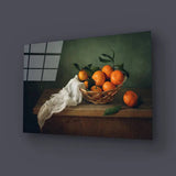 Still Life Mandarins Drapery Glass Wall Art - CreoGlass E-Shop