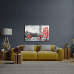 Street London Man Woman Under Red Umbrella Bus Road Glass Wall Art - CreoGlass E-Shop