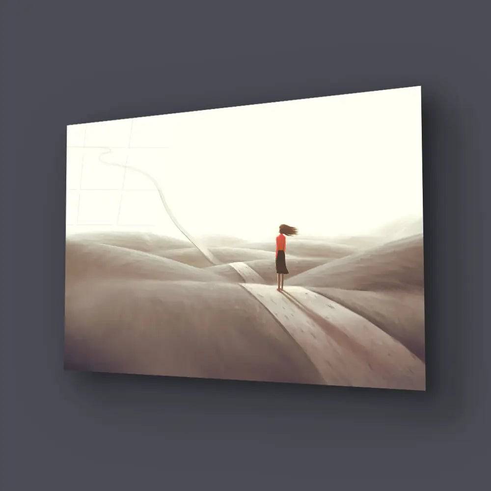 Success Hope Way Ambition Woman Floating Road Glass Wall Art - CreoGlass E-Shop