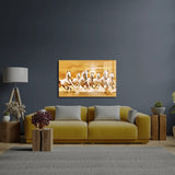 Sunrise White Seven Horse Running Glass Wall Art - CreoGlass E-Shop