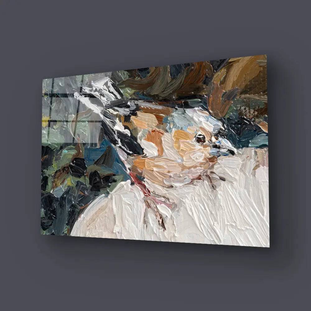 The Girl Lies Grass A Bird Sits Woman's Shoulder Glass Wall Art - CreoGlass E-Shop