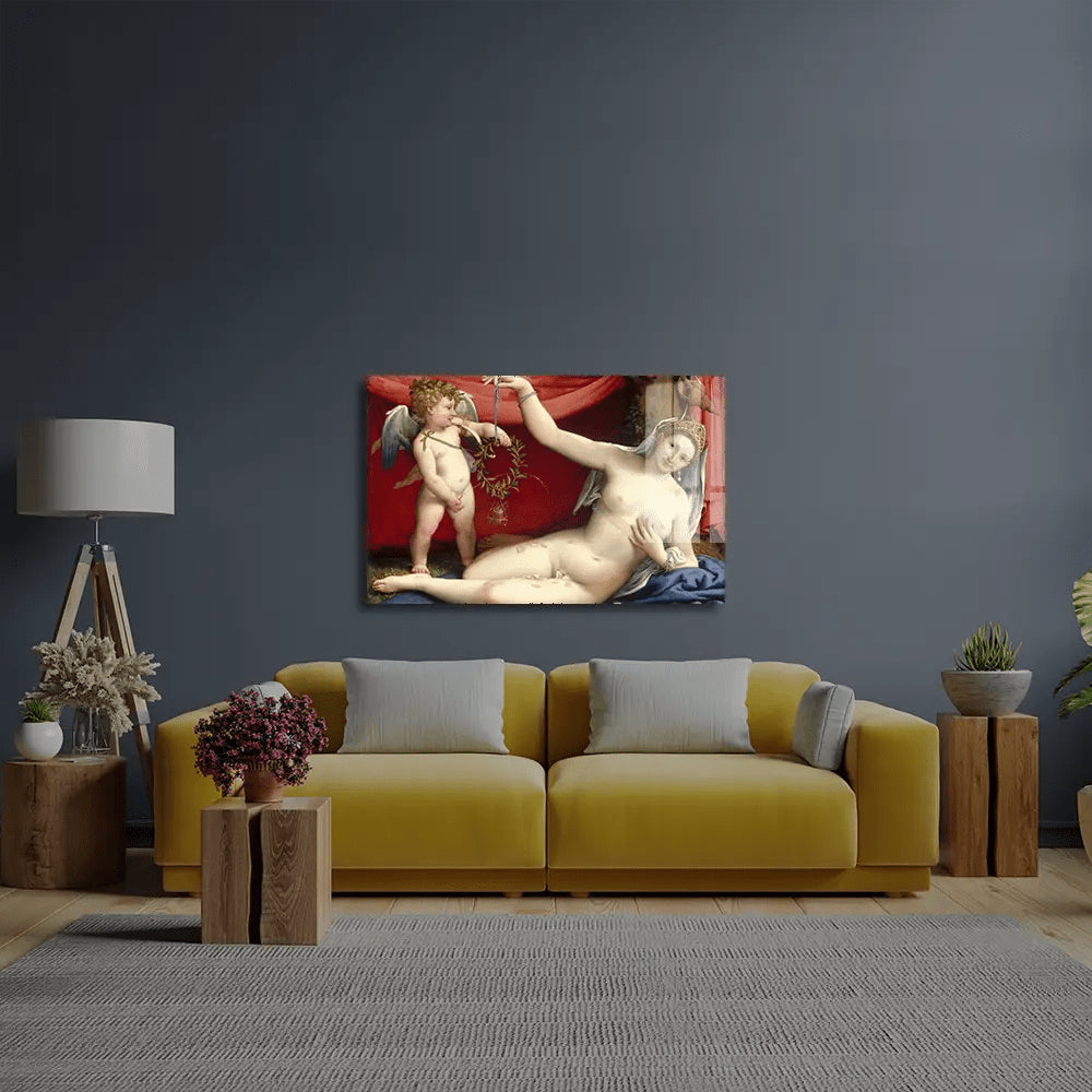 Venus Cupid Italian Renaissance Glass Wall Art - CreoGlass E-Shop