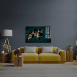 Vintage Elegant Luxury Gold Background Hand Drawn Lily Flowers Green Exotic Leaves Glass Wall Art - CreoGlass E-Shop