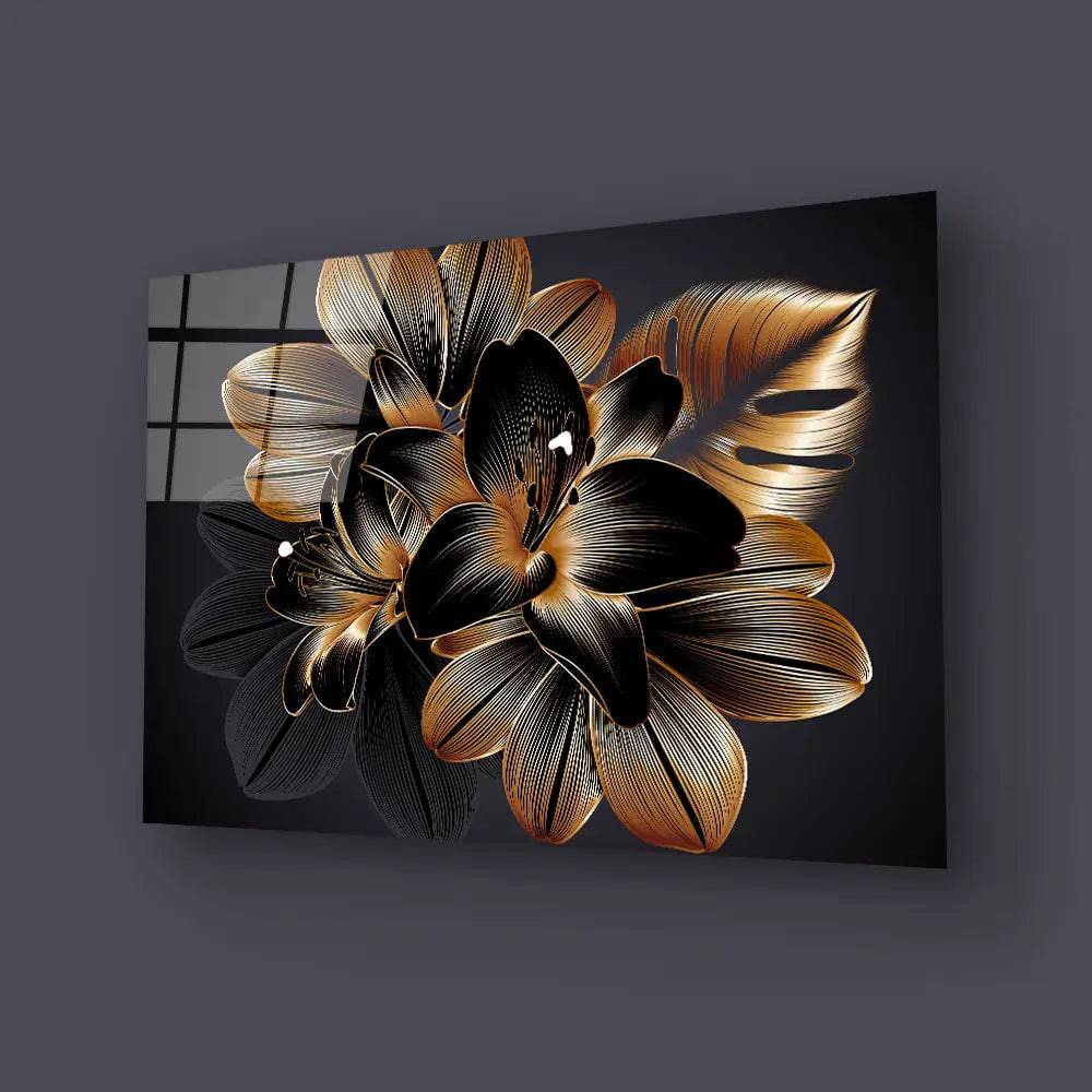 Vintage Luxury Seamless Floral Background Golden Lilies Flower Glass Wall Art - CreoGlass E-Shop